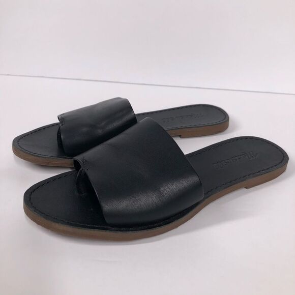 Madewell The Boardwalk Post Slide Sandal in Black Leather Size 6 JO201 - Picture 1 of 9